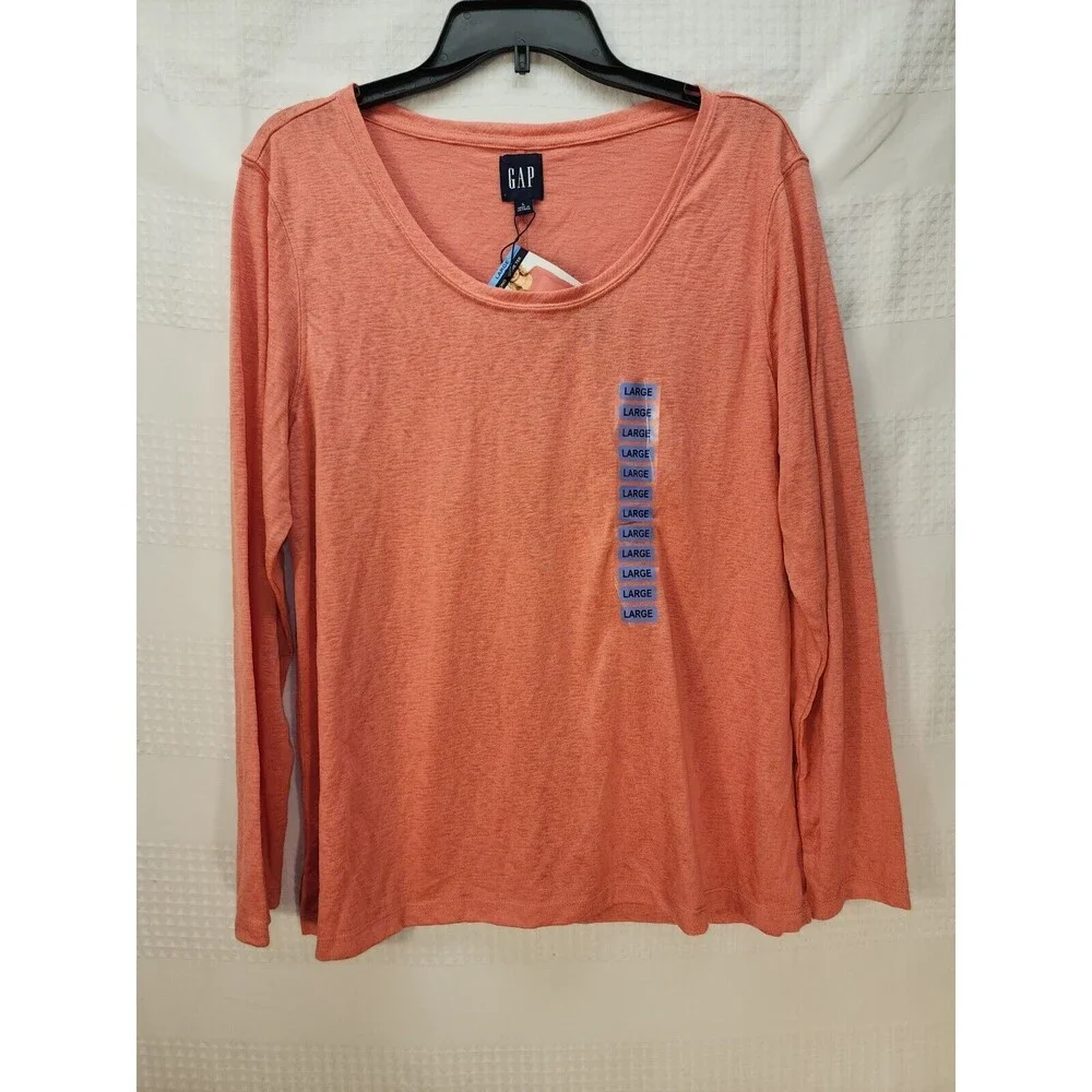 Gap Womens Shirt Long Sleeve Coral Sz Large Tshirt Tee Crew Neck Casual - Picture 1 of 7
